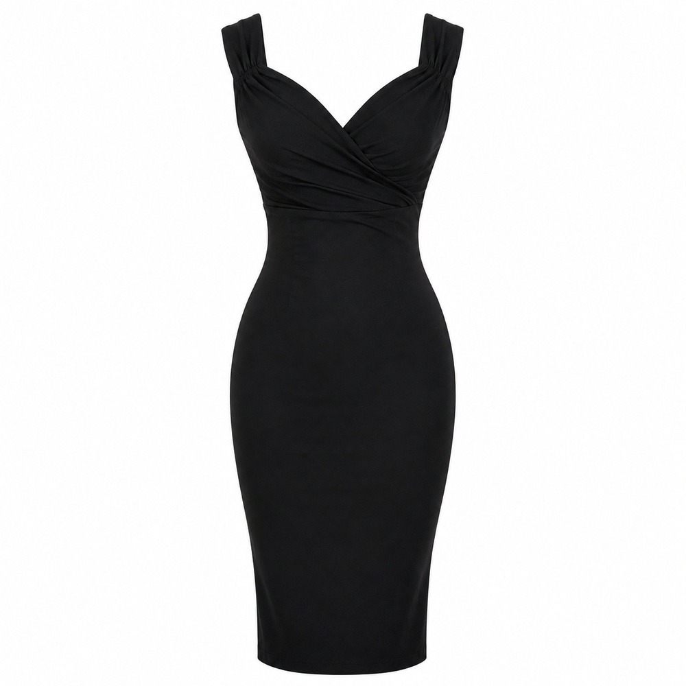 Rock Steady Black Wiggle Dress Pinup Rockabilly Pencil USA Womens XL Stretchy